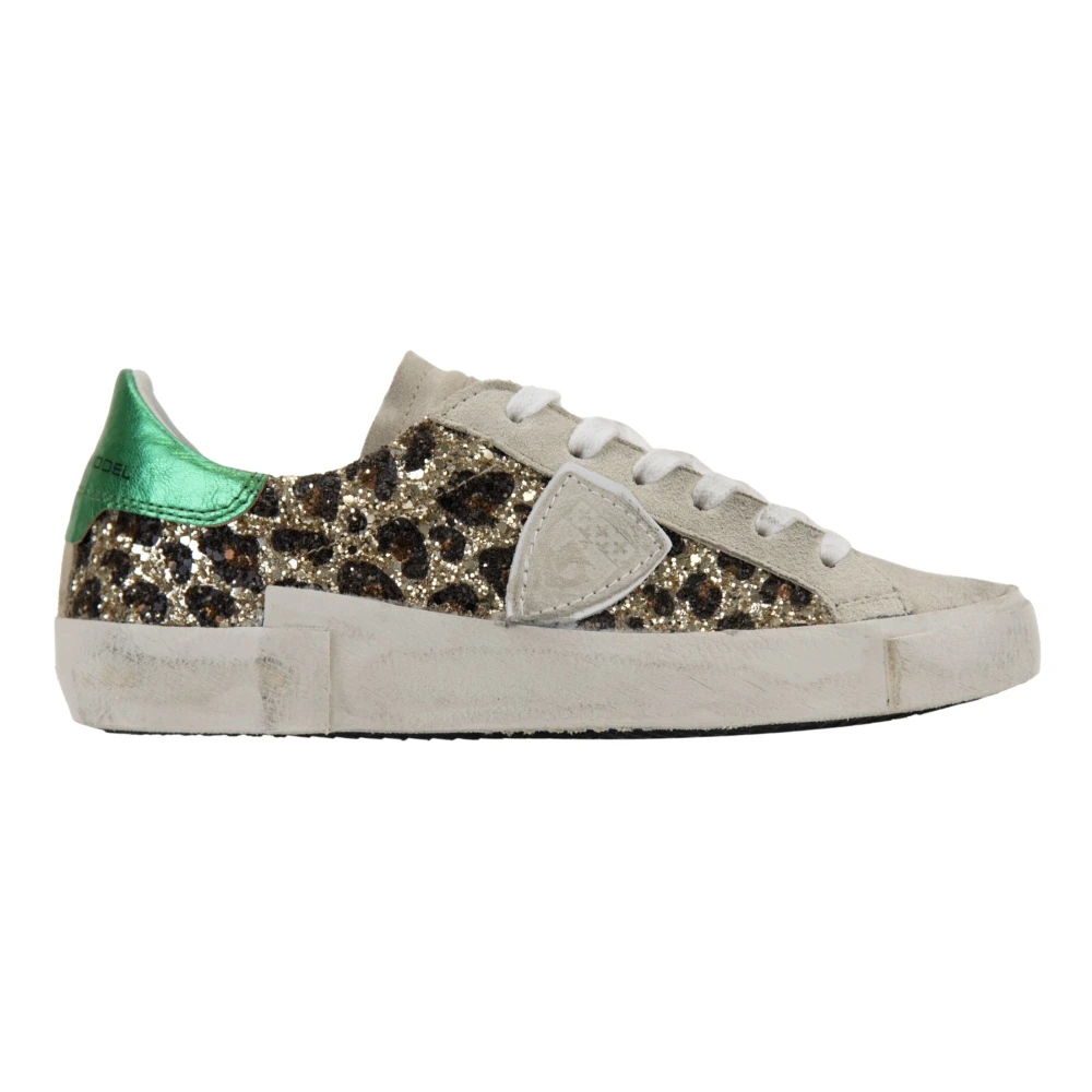 Philippe Model Women's Leopard Glitter Suede Lace-Up Sneakers