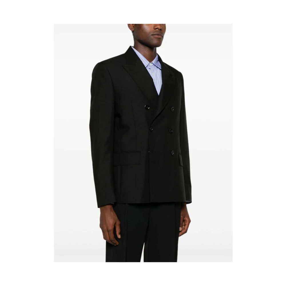 Lardini Zwart Wollen Blend Double-Breasted Jas Black Heren