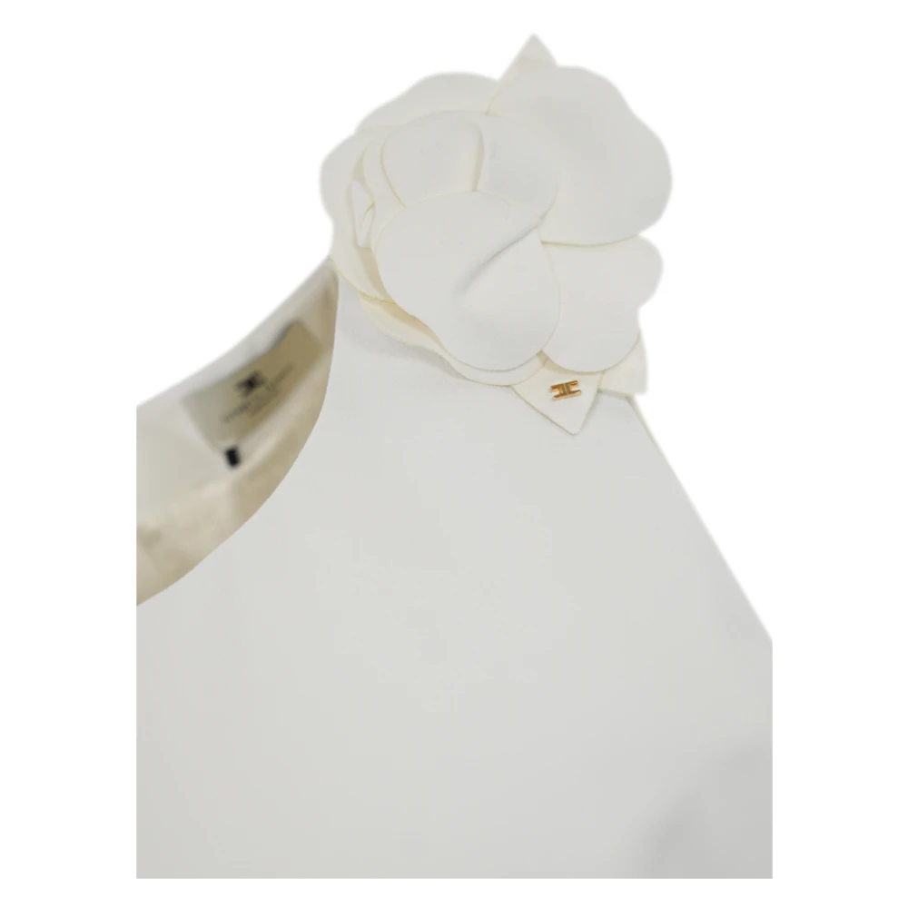 Elisabetta Franchi Bloemen Crepe Mouwloze Jurk met Zakken Beige Dames