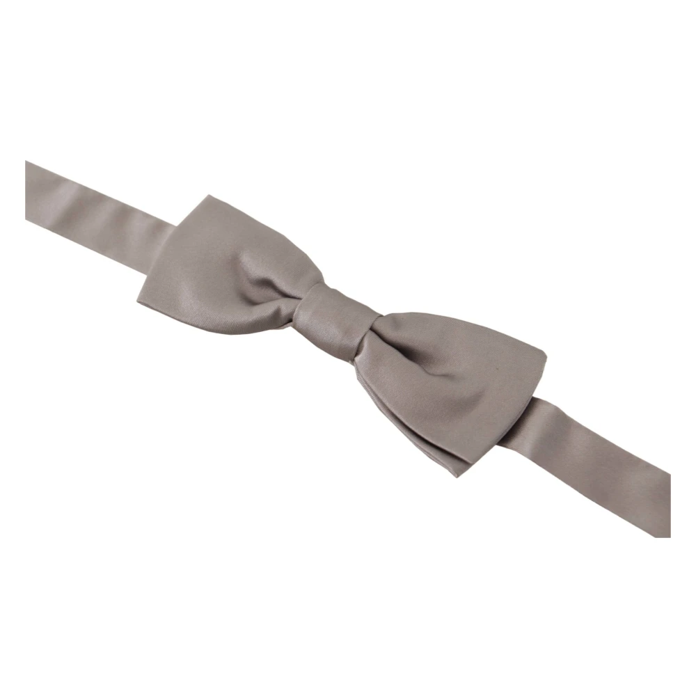 Dolce & Gabbana Elegante Zilveren Zijden Vlinderdas Gray Heren