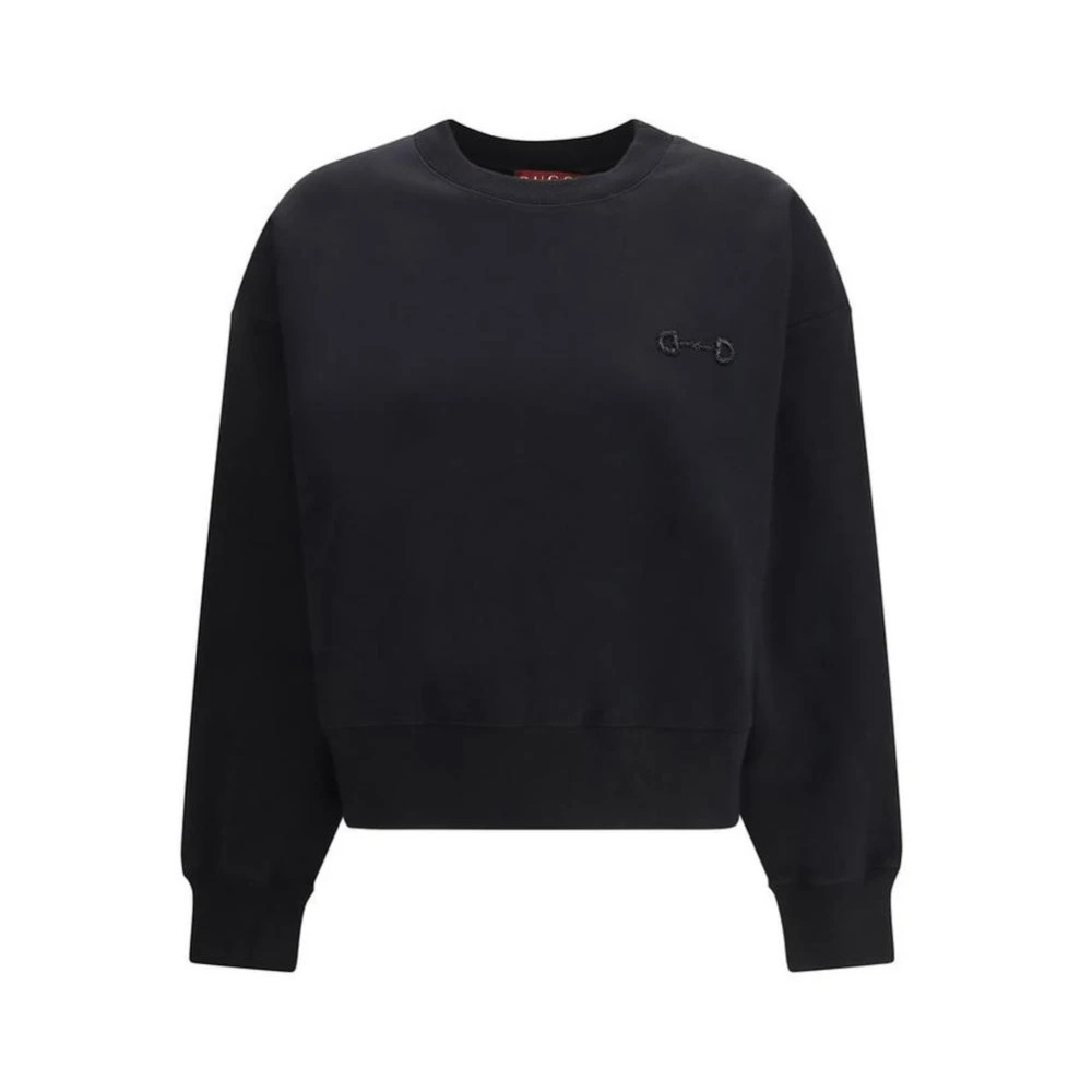 Gucci Women's Black Cotton Crewneck Sweatshirt With Ribbed Cuffs And Hem