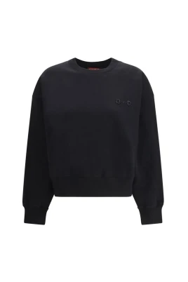 Bomulls Sweatshirt med Rund Halsringning och Ribbade Muddar och Fåll