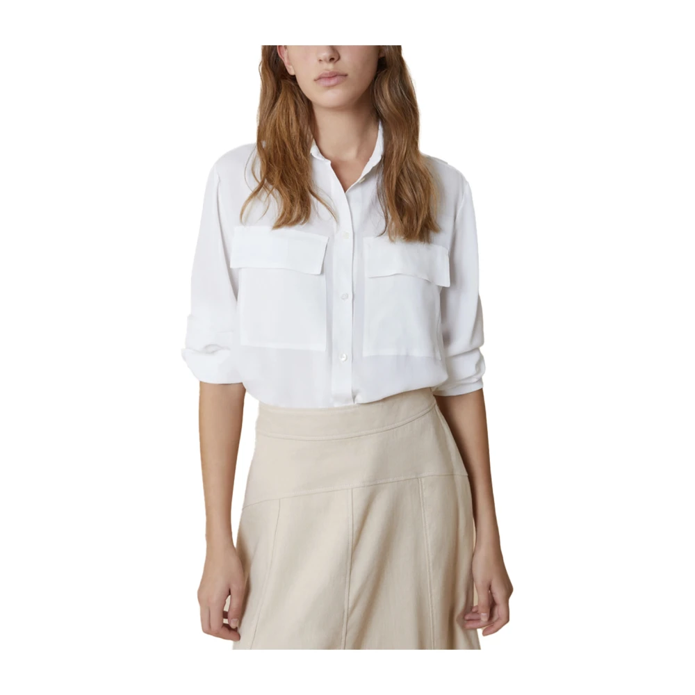 Pennyblack Zijden Blend Shirt met Zijdelingse Splitten White Dames