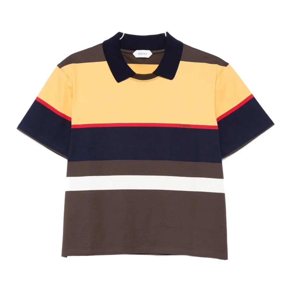 Versace Multicolor Logo-Broderad Pikétröja I Bomull