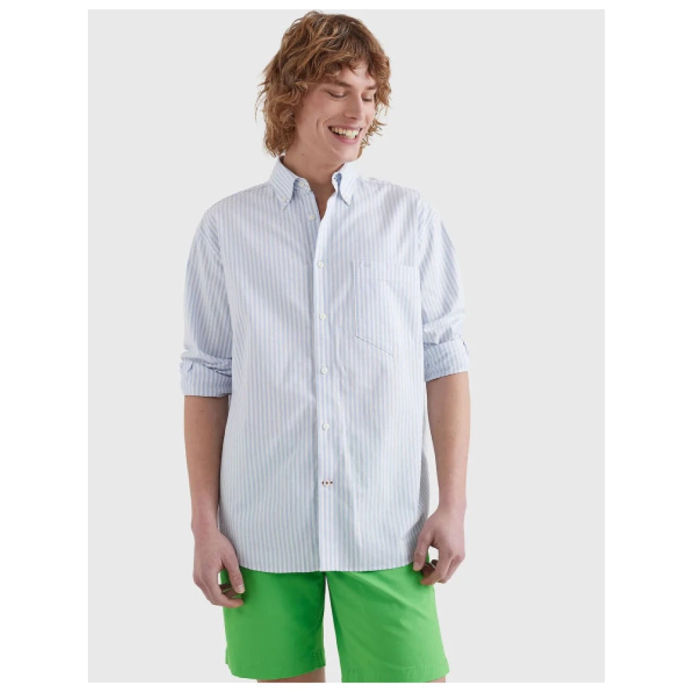 Tommy Hilfiger Oversized Gestreept Oxford Overhemd Blue Heren
