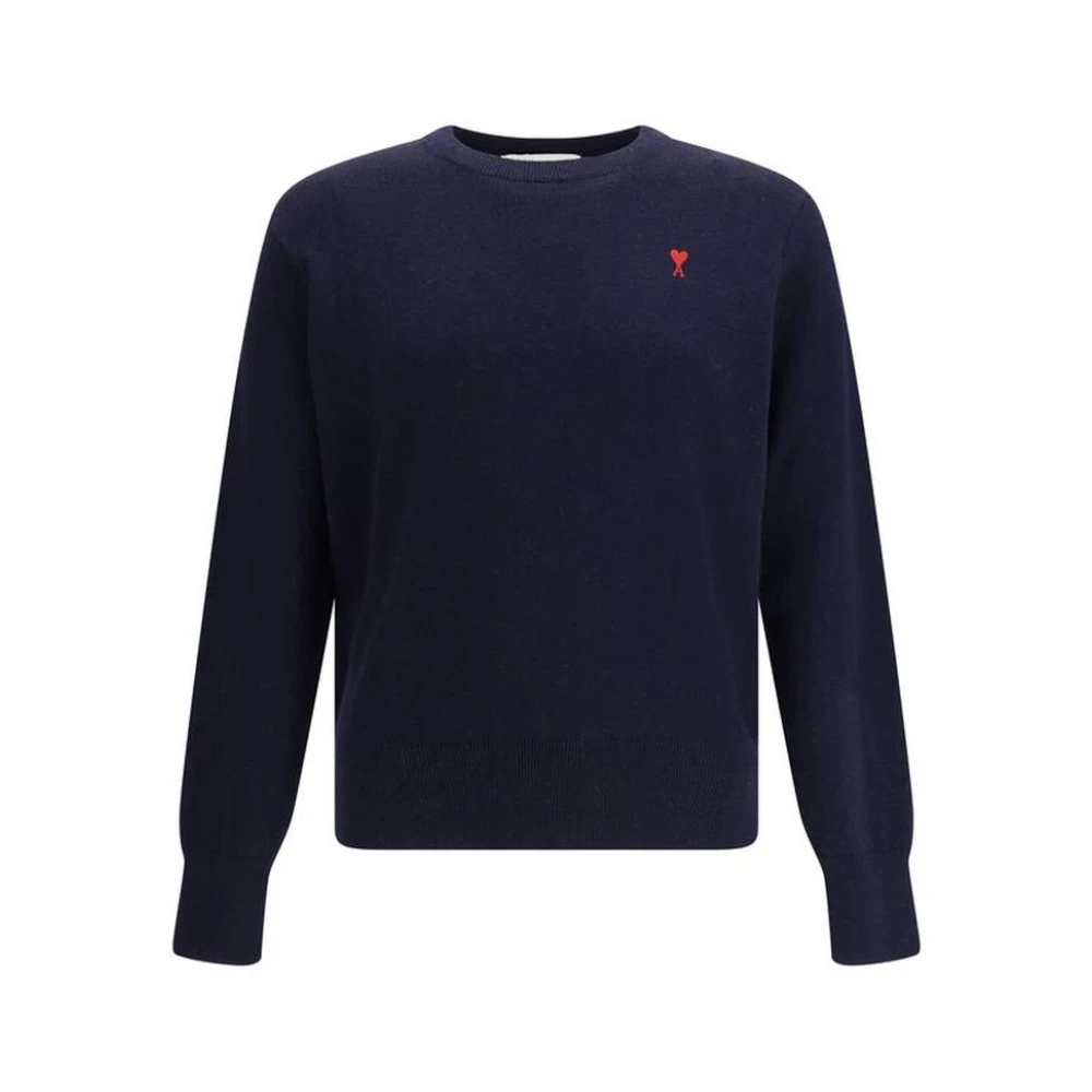 Ami Paris Men's Blue De Coeur Crew Neck Sweater