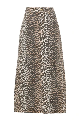 Leopard Denim Maxi Slit Kjol