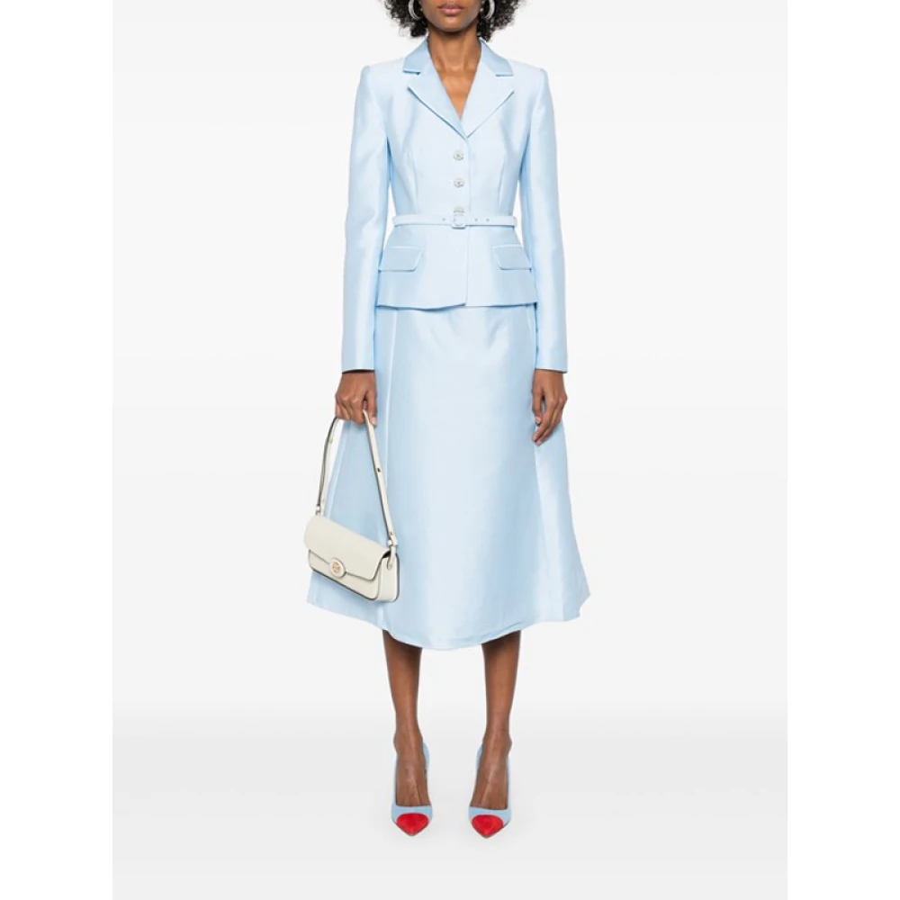 Self Portrait Lichtblauwe Taffeta Midi Jurk Blue Dames