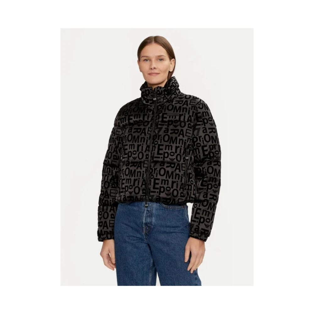 Emporio Armani EA7 Zwarte Jassen met Hoge Kraag Capuchon Black Dames
