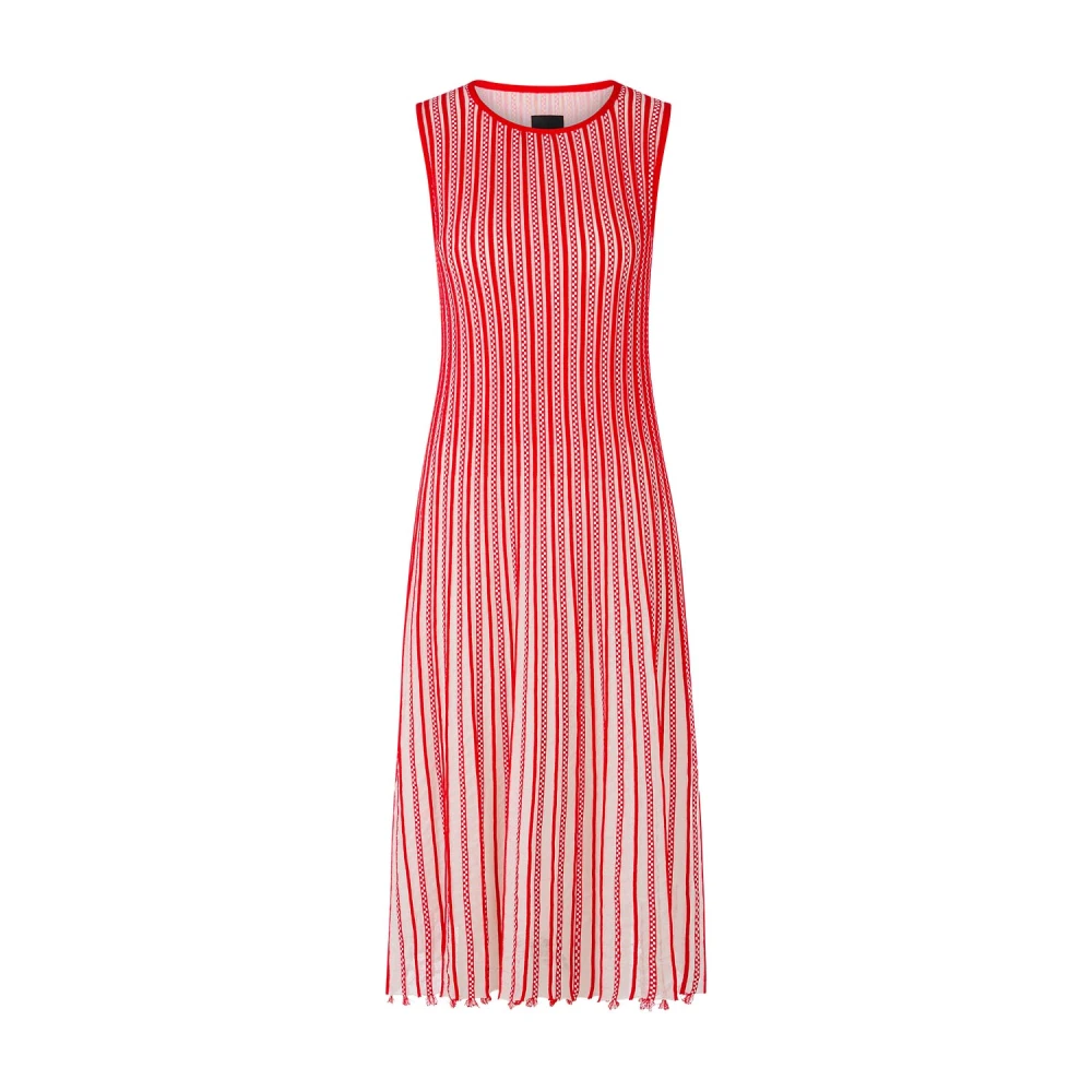 Marc Cain Geribbeld Geruit Midi Jurk Red Dames
