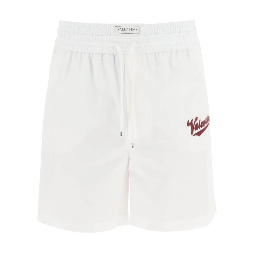 Valentino Katoenen twill shorts met boxerdetail White Heren