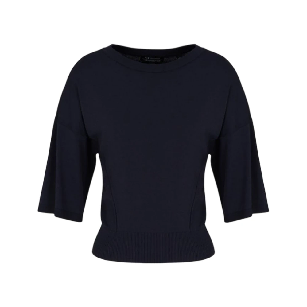 Armani Exchange Women's Blue Round-Neck Knitwear,, Jumper Minimal Style Small