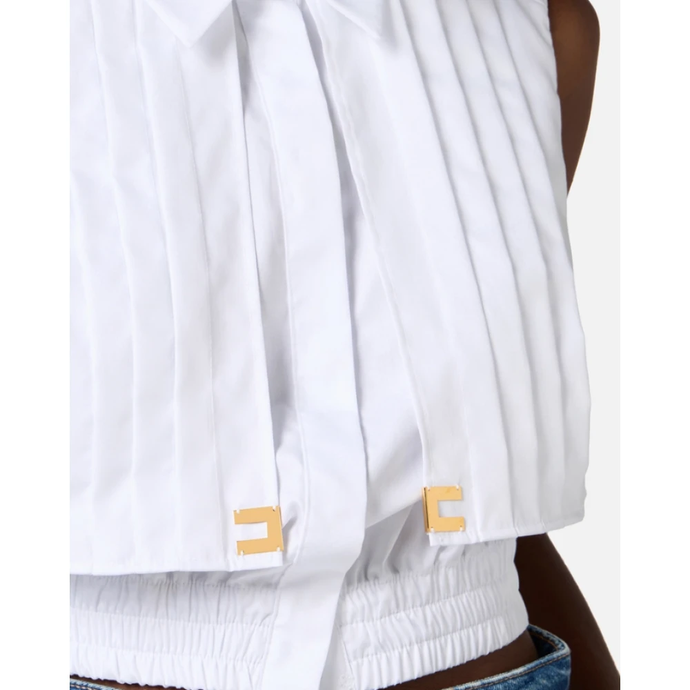 Elisabetta Franchi Mouwloze katoenen shirt met capeconstructie White Dames