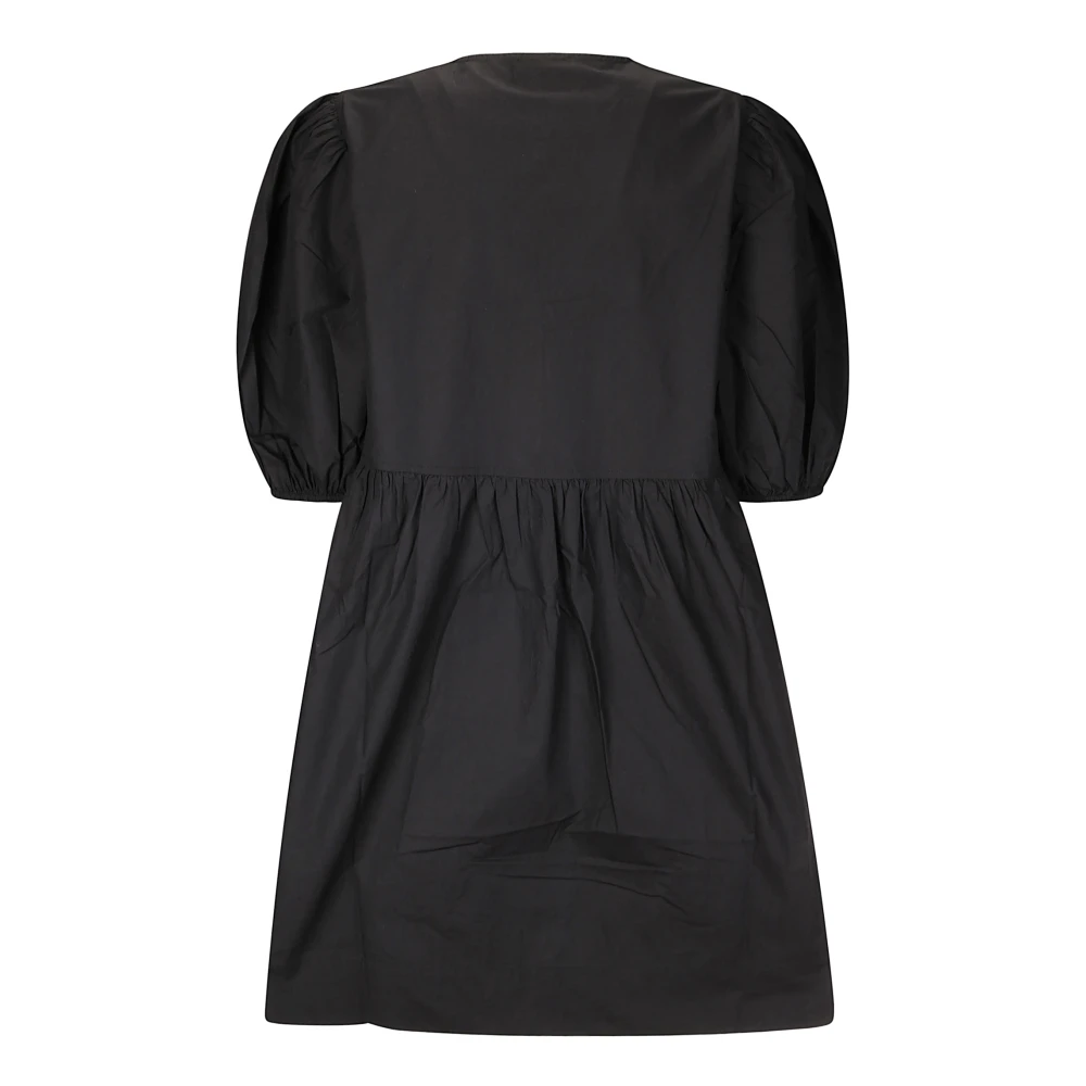 Ganni Poplin Tie String Mini Jurk Black Dames