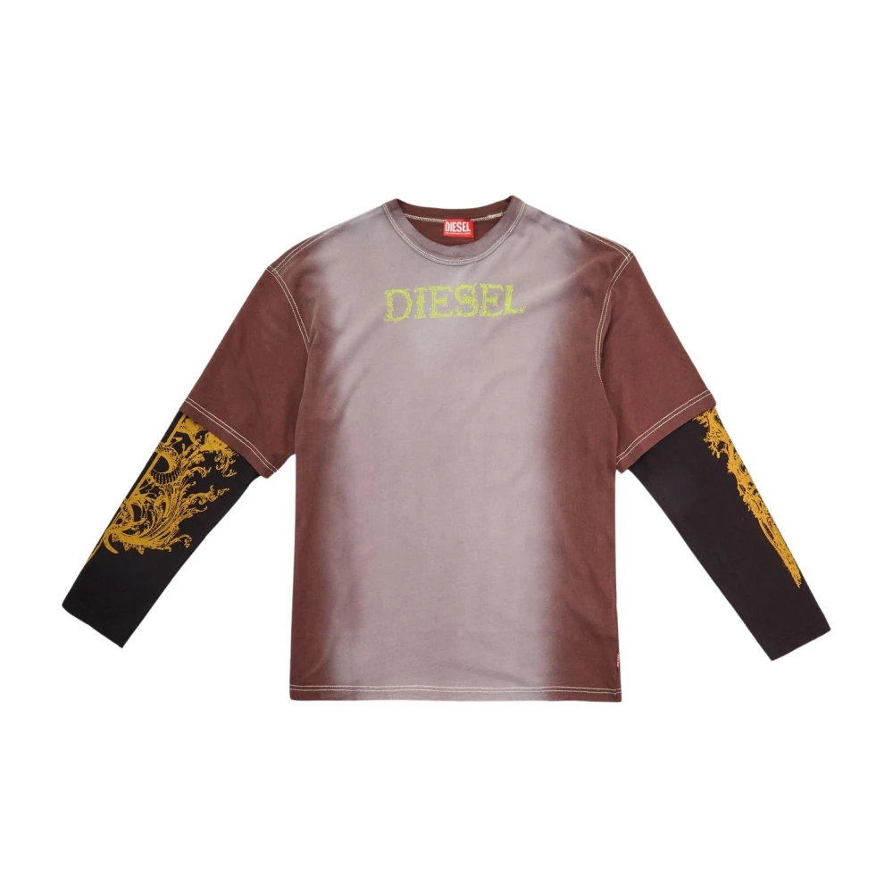 Diesel Double Layer T-Shirt Chocolade Multicolor Heren