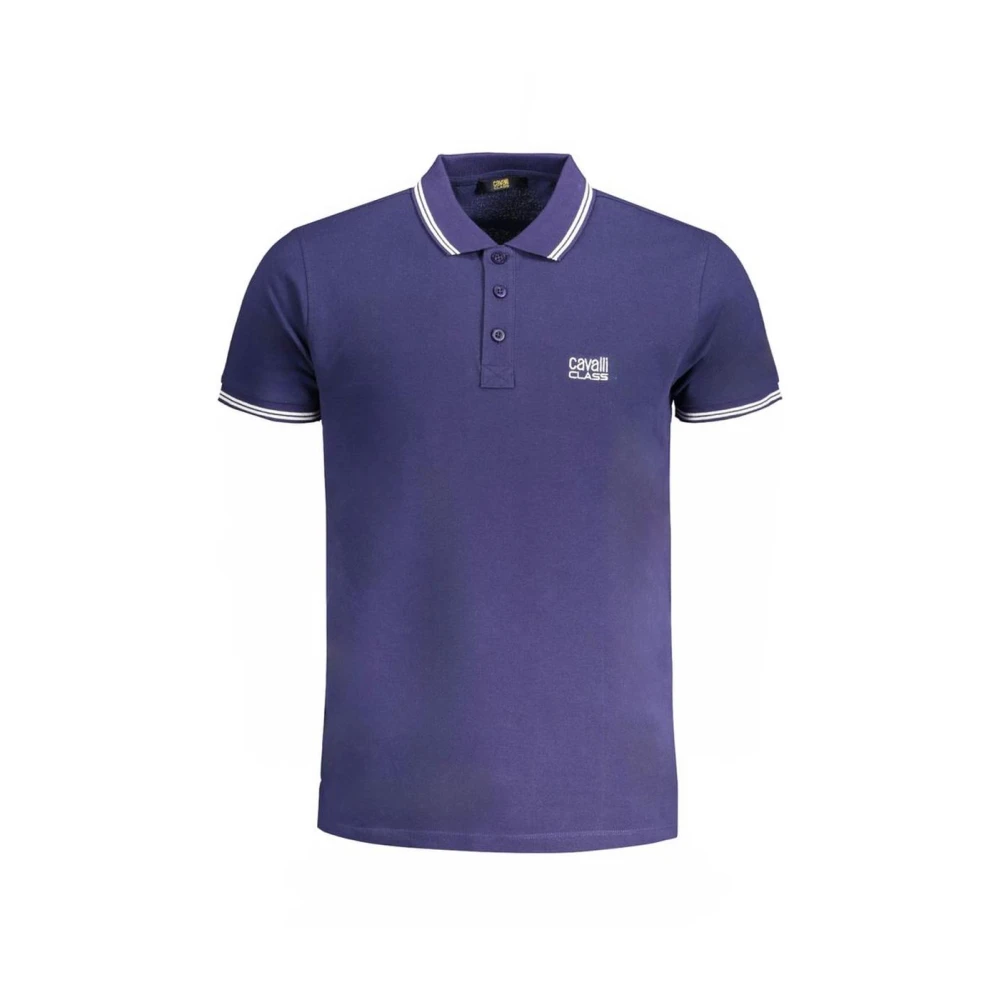 Cavalli Class Men's Blue Cotton Polo Shirt With Embroidery