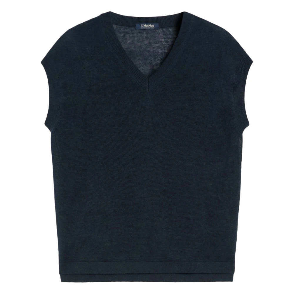 Max Mara Women's Blue V-Neck Knitwear, L, Gilet In Maglia