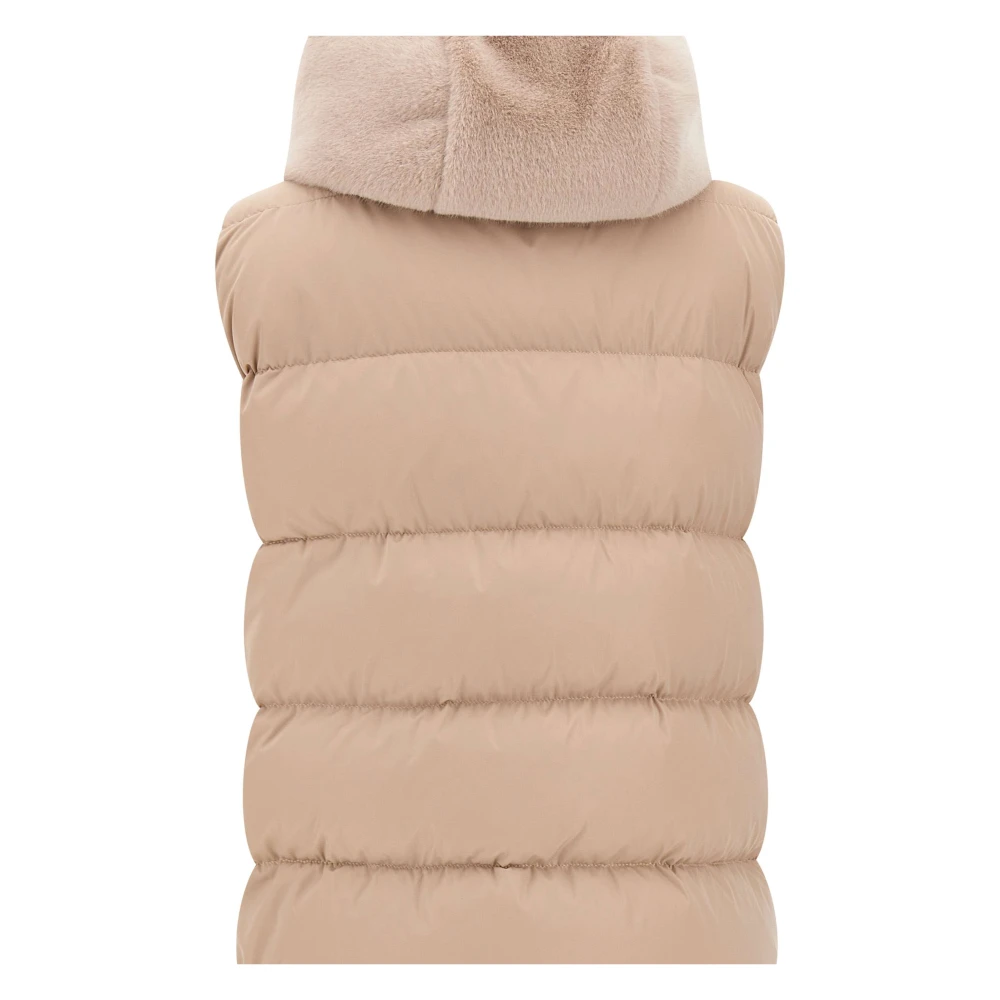 Herno Faux Fur Hooded Vest Sand Beige Dames