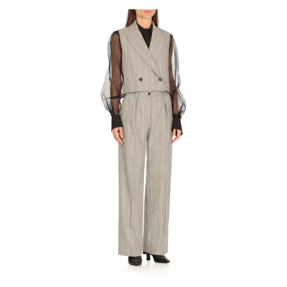 Antonelli Firenze Grijze Wol Geknipte Vest met Pinstripes Gray Dames