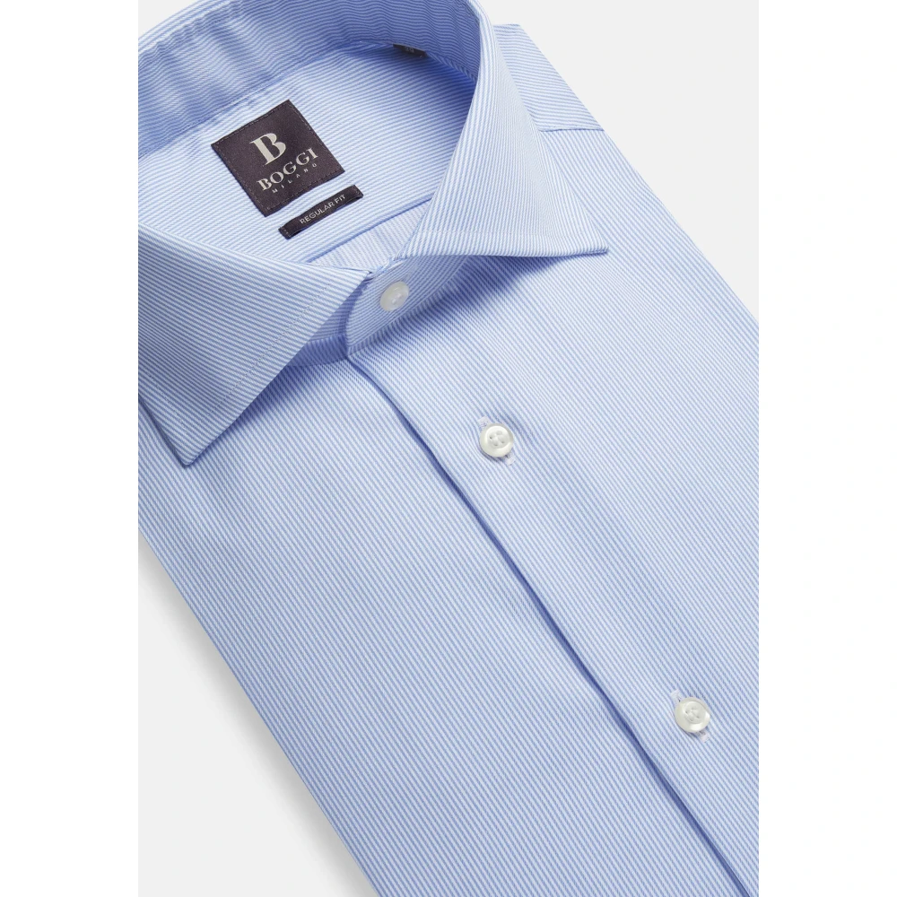Boggi Milano Ultimate NON Iron Regular Fit Gestreept Katoenen Twill Overhemd Blue Heren