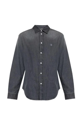 Tvättad denim casual skjorta