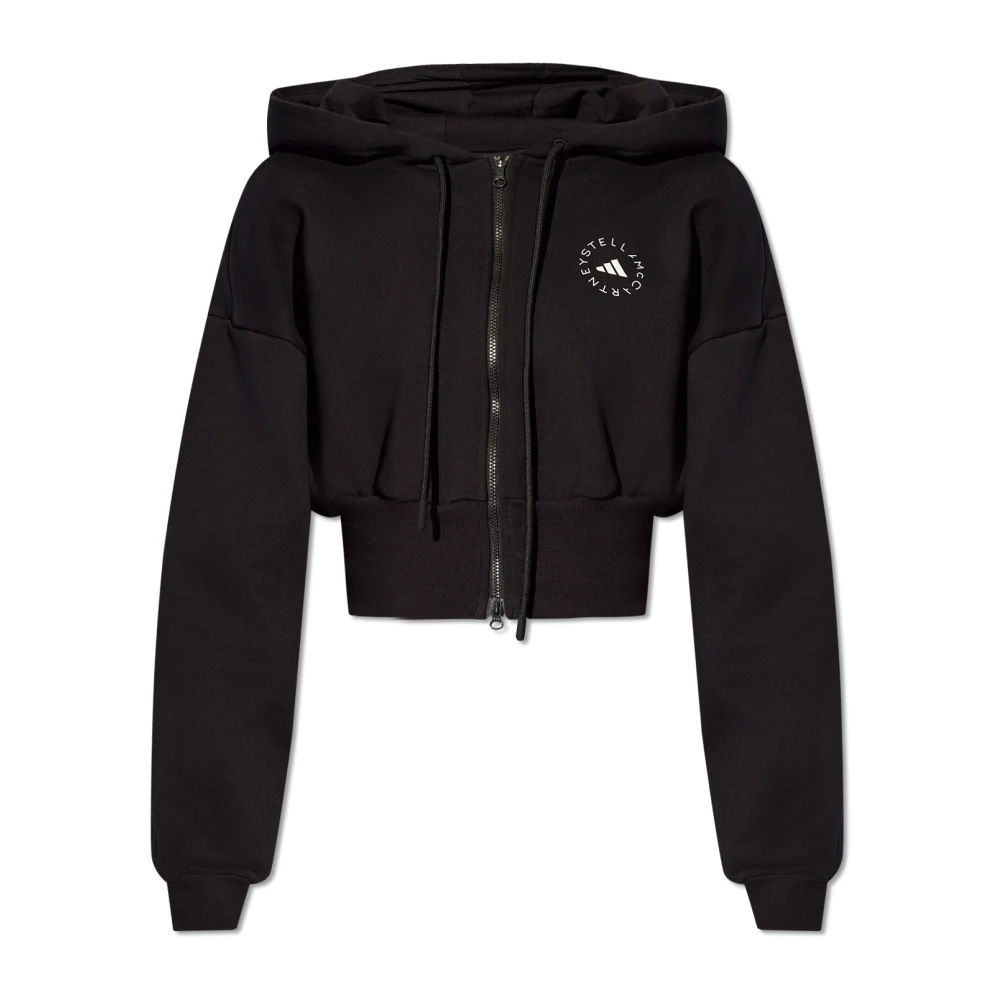 Adidas by stella mccartney Geknipte hoodie met logo Black Dames