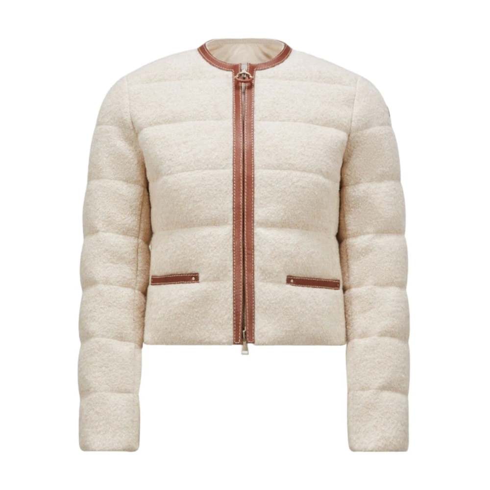 Moncler Beige Kort Dunjacka med Läderdetaljer Brown, Dam