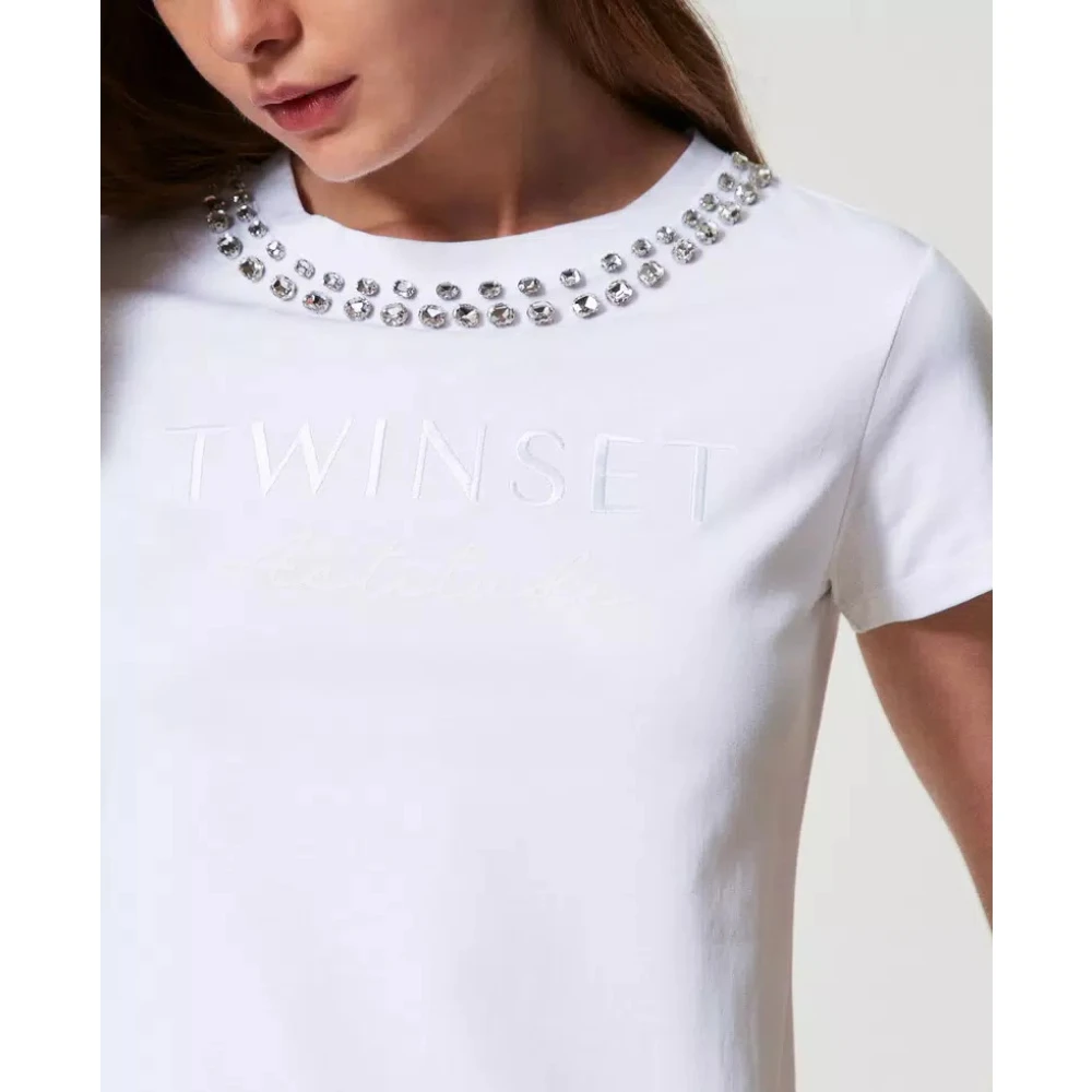 Twinset Handgeborduurd Logo T-shirt White Dames