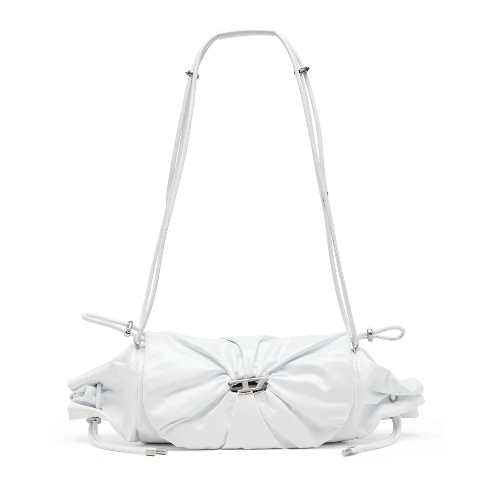 Diesel Leren schoudertas met D metalen detail White Dames