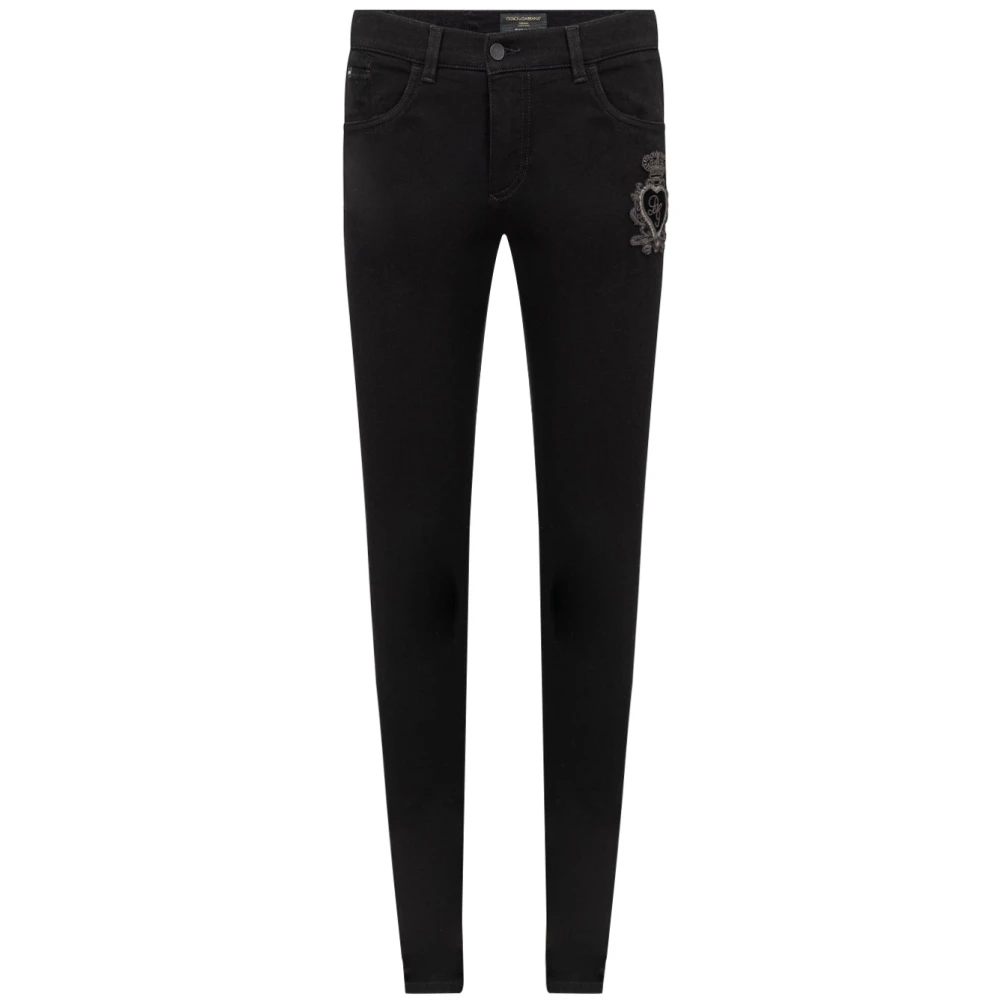 Dolce & Gabbana Skinny Jeans met geborduurd logo Black Heren