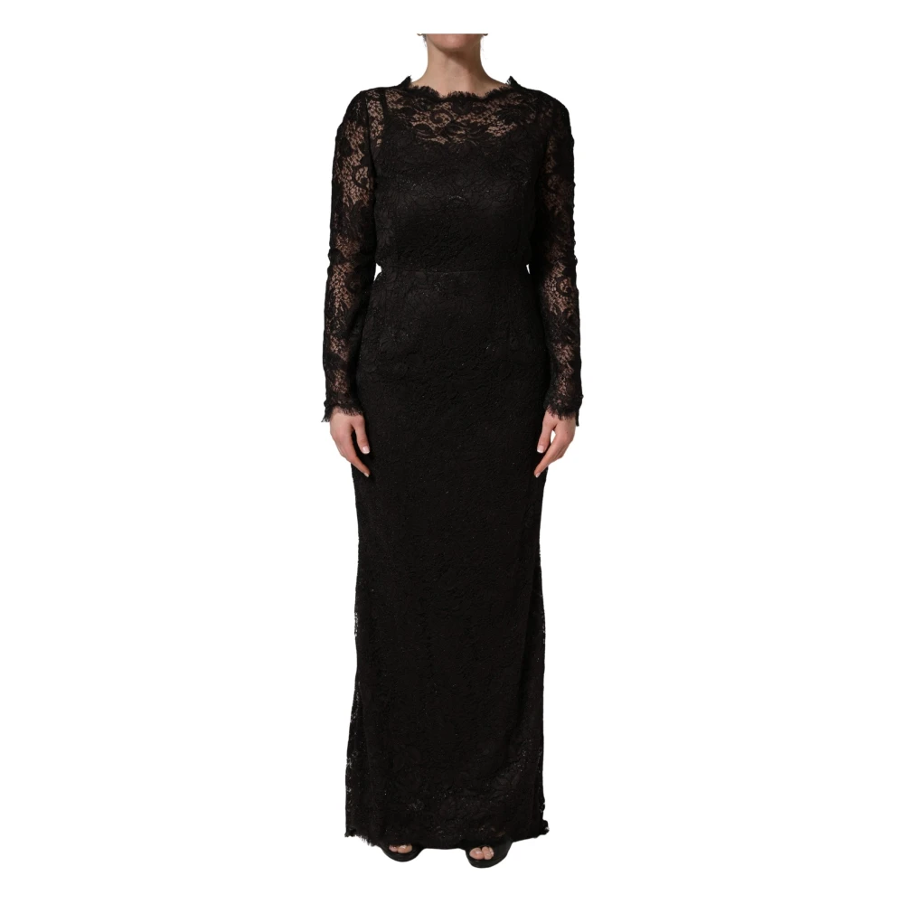 Dolce & Gabbana Women's Black Gowns, Xs, Floral Lace Sheath Maxi Dress