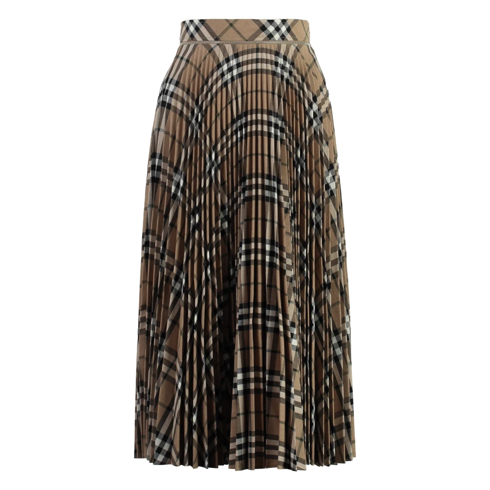 Burberry Geplooide Rok Wrap-around Sluiting Check Motief Beige Dames