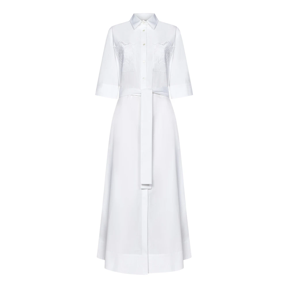P.a.r.o.s.h. Witte Katoenen Poplin Overhemdjurk met Bloemen Geborduurde Kantzakken White Dames