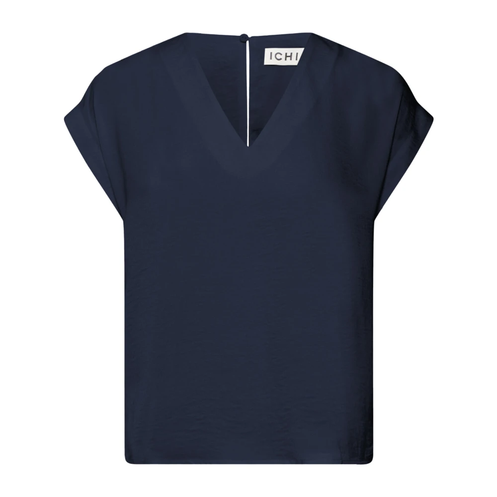Ichi Feminine Blouse met V-Hals en Rits Blue Dames