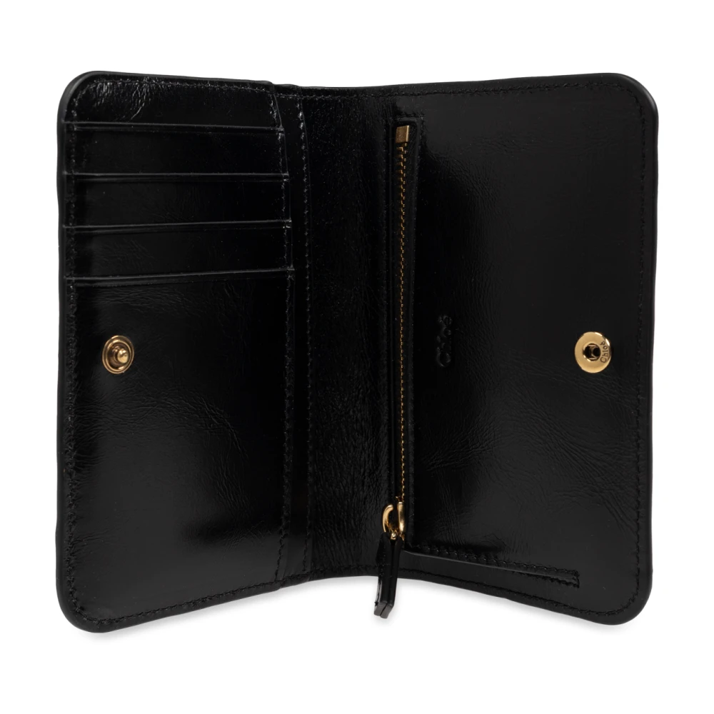 Chloé Leren portemonnee met logo Black Dames