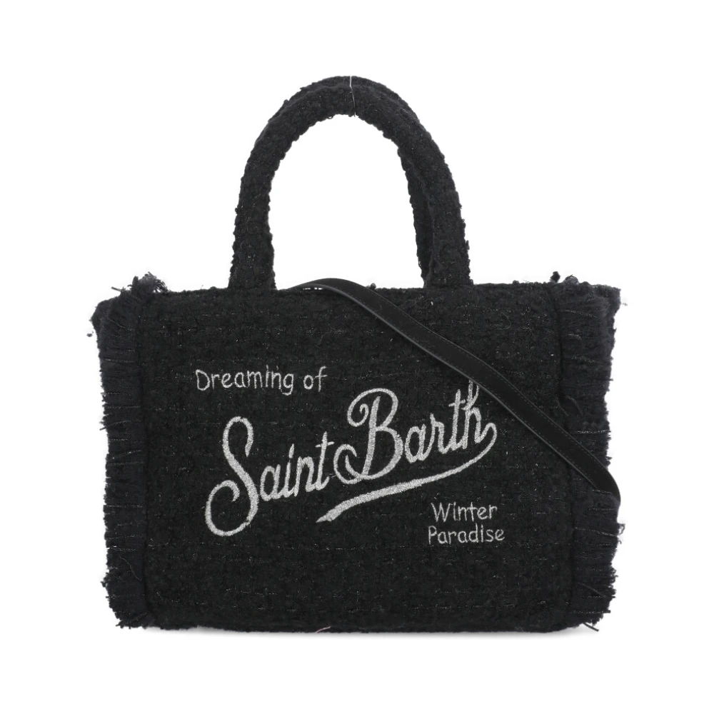 Saint Barth Zwarte wollen blend handtas met franjes Black Dames