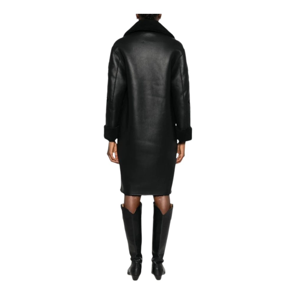 Ermanno Scervino Shearling double-breasted jas met geborduurde mouwen Black Dames