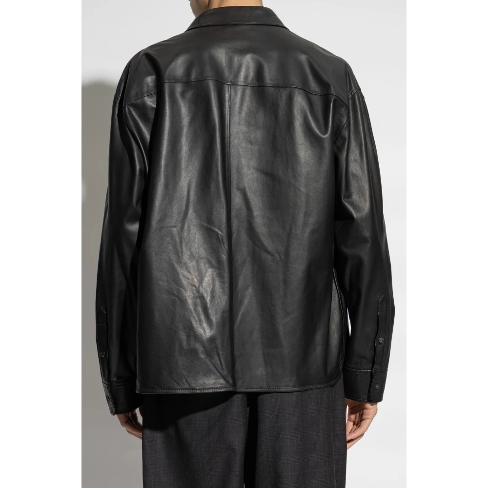 Emporio Armani Leren shirt Black Heren
