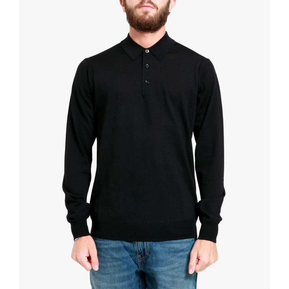 Paolo Pecora Zwarte Wol Polo Trui Black Heren