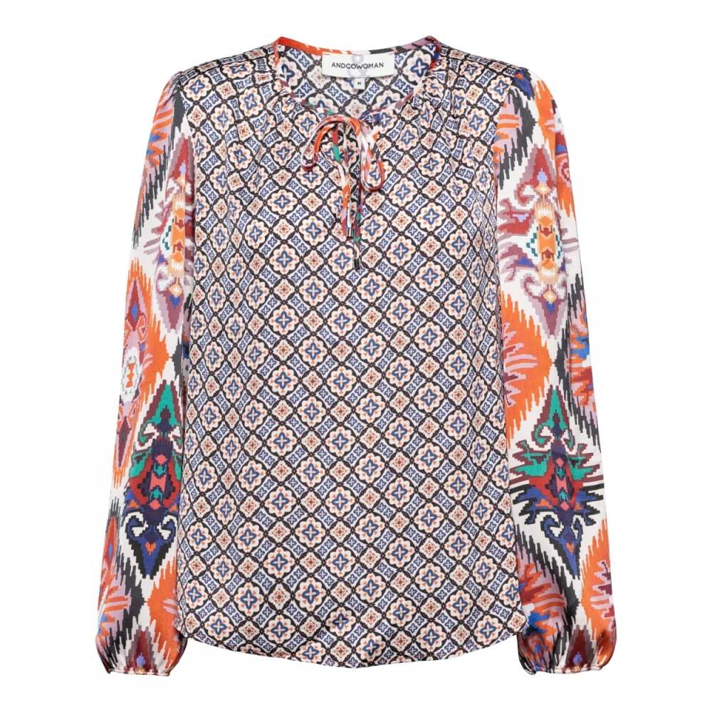 &Co Woman Ikat Blouse Top Navy Multi Multicolor Dames