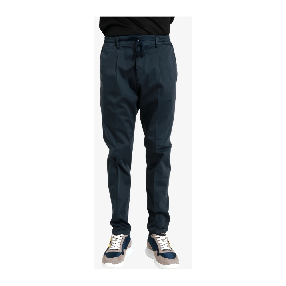 Cruna Blauwe katoenen broek met elastische tailleband Blue Heren