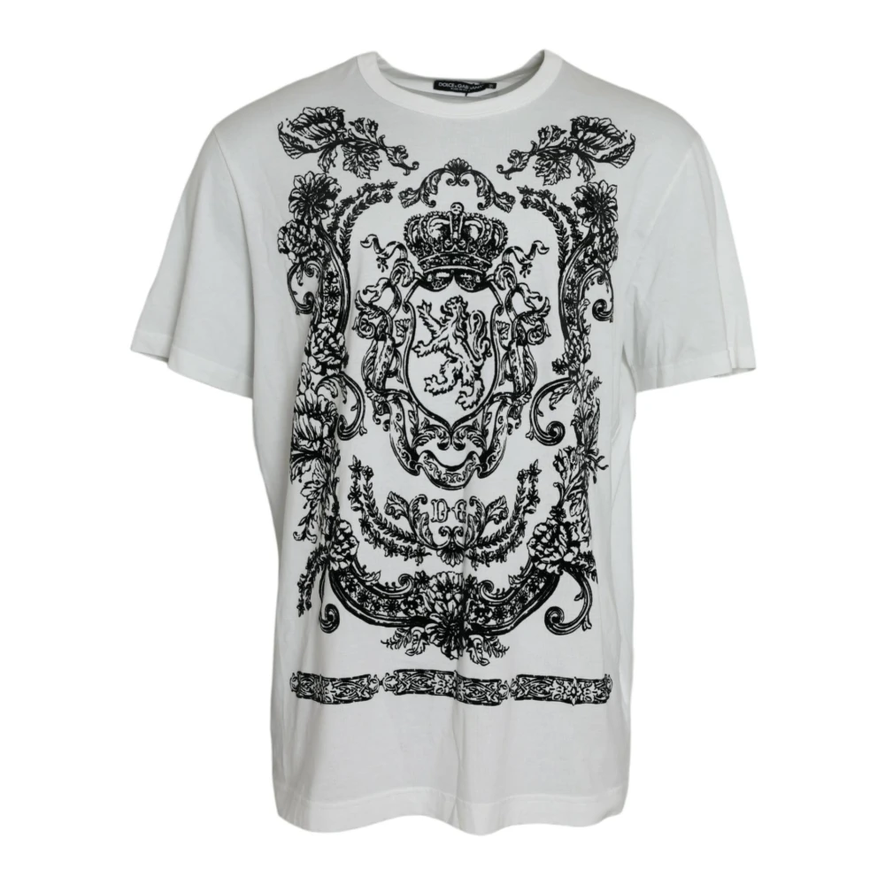 Dolce & Gabbana Lion Crown Logo Cotton Crewneck T-shirt White Heren