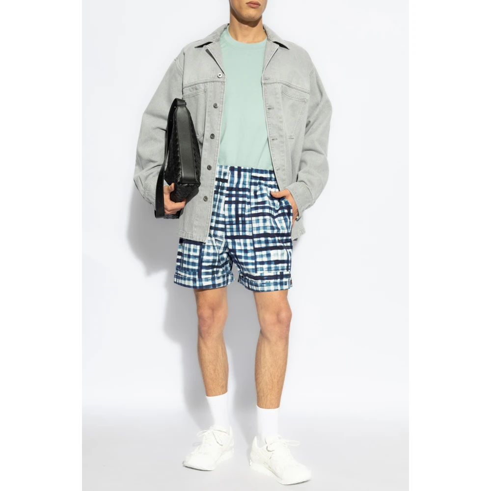 Bottega Veneta Geruite patroon shorts Blue Heren