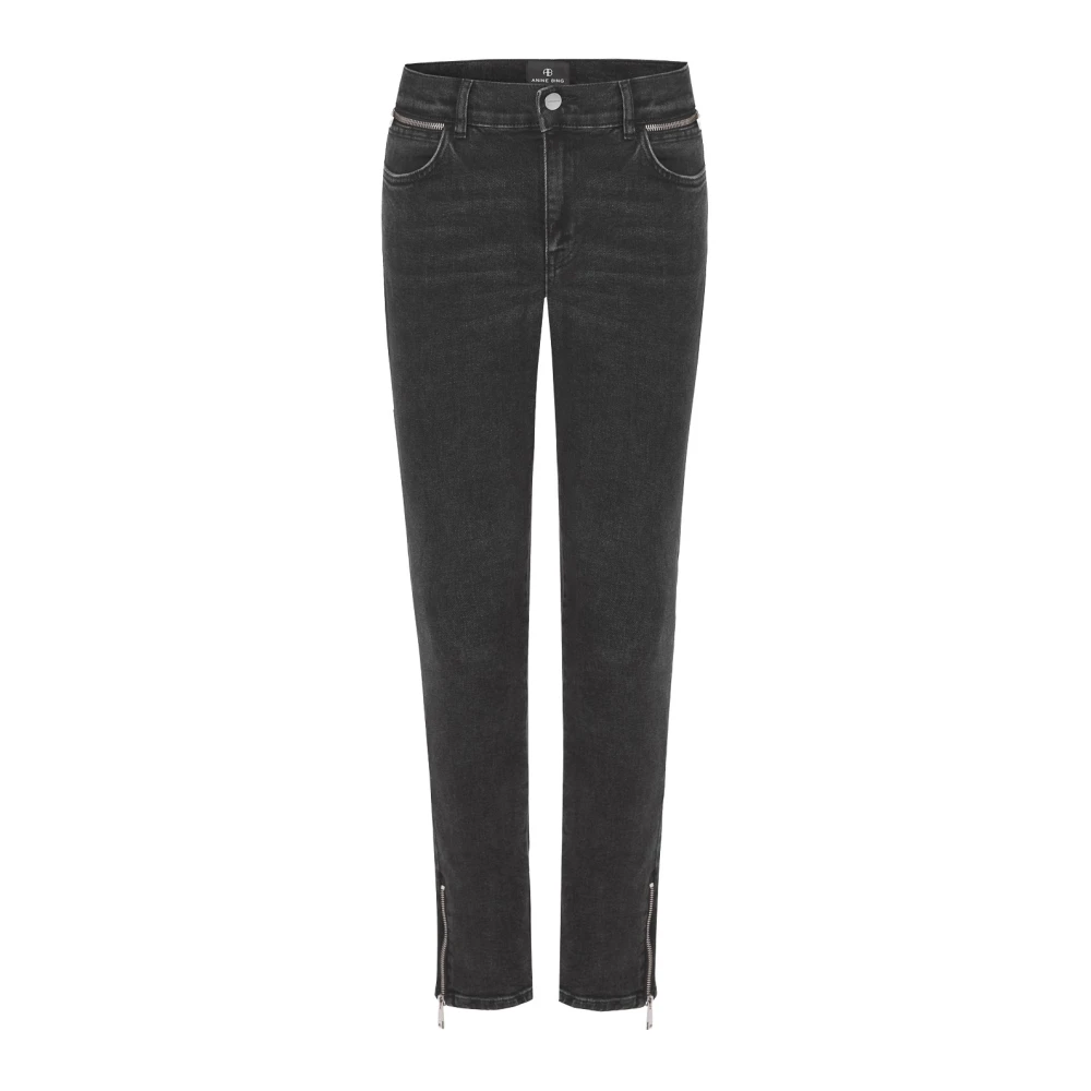 Anine Bing Charcoal Skinny Jeans met Ritsdetails Gray Dames