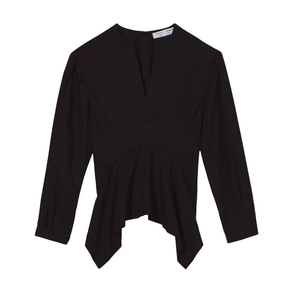Proenza Schouler Vrouw Zwart Overhemden Dames, L, Katoen, V-Hals Poplin Casual Blouse