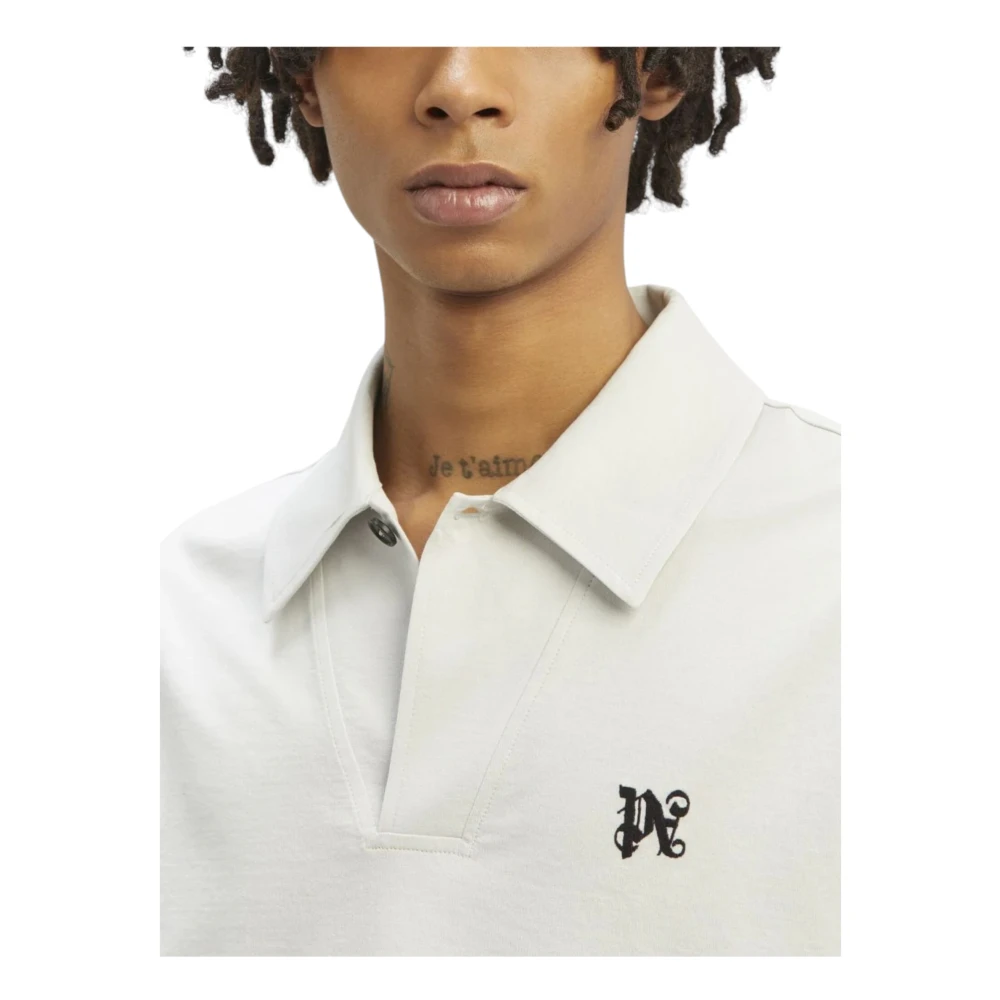 Palm Angels Katoenen Polo Shirt Monogram Stijl White Heren