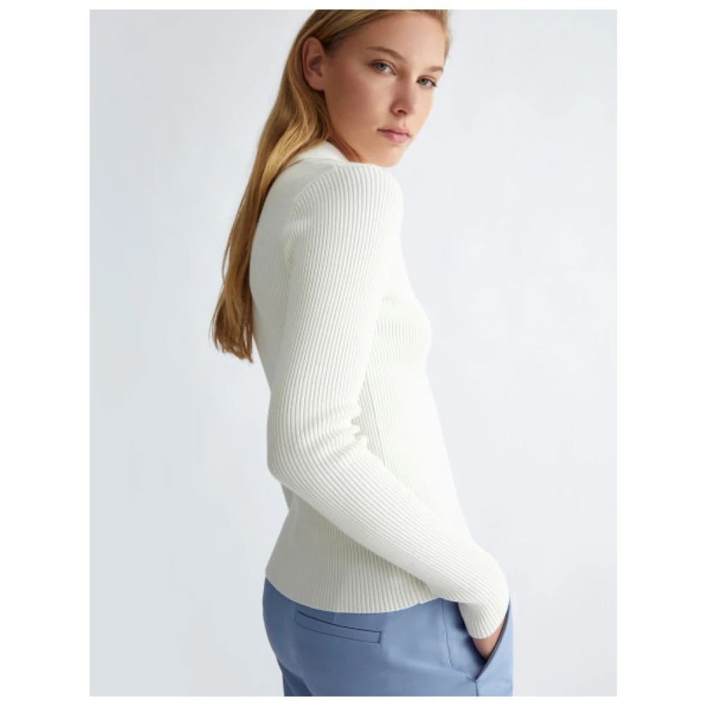 Liu Jo Geribbelde V-hals trui met twist detail White Dames
