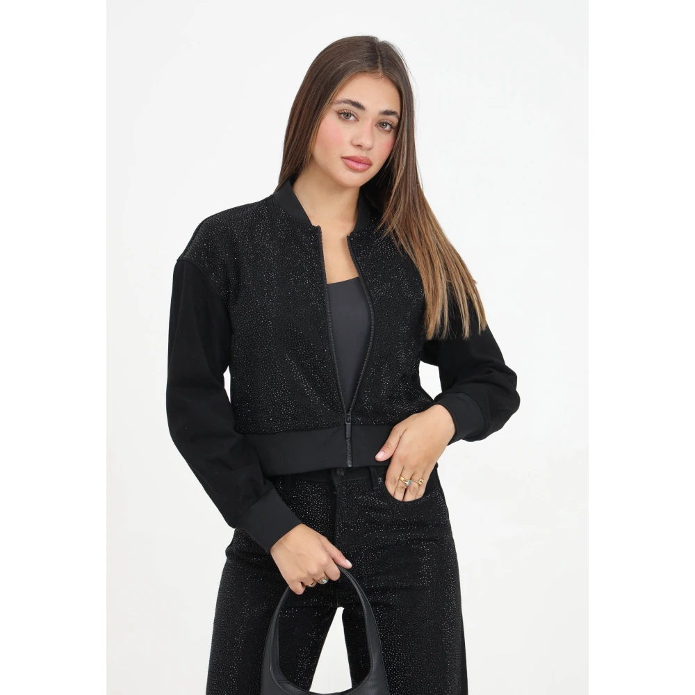 Armani Exchange Zwarte Denim Bomberjack met Strass Black Dames