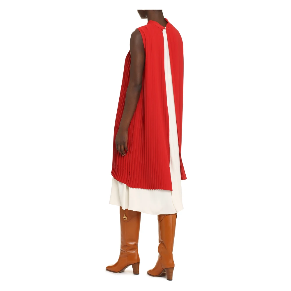 MM6 Maison Margiela Strik Kraag Geplooide Gelaagde Midi Jurk Red Dames