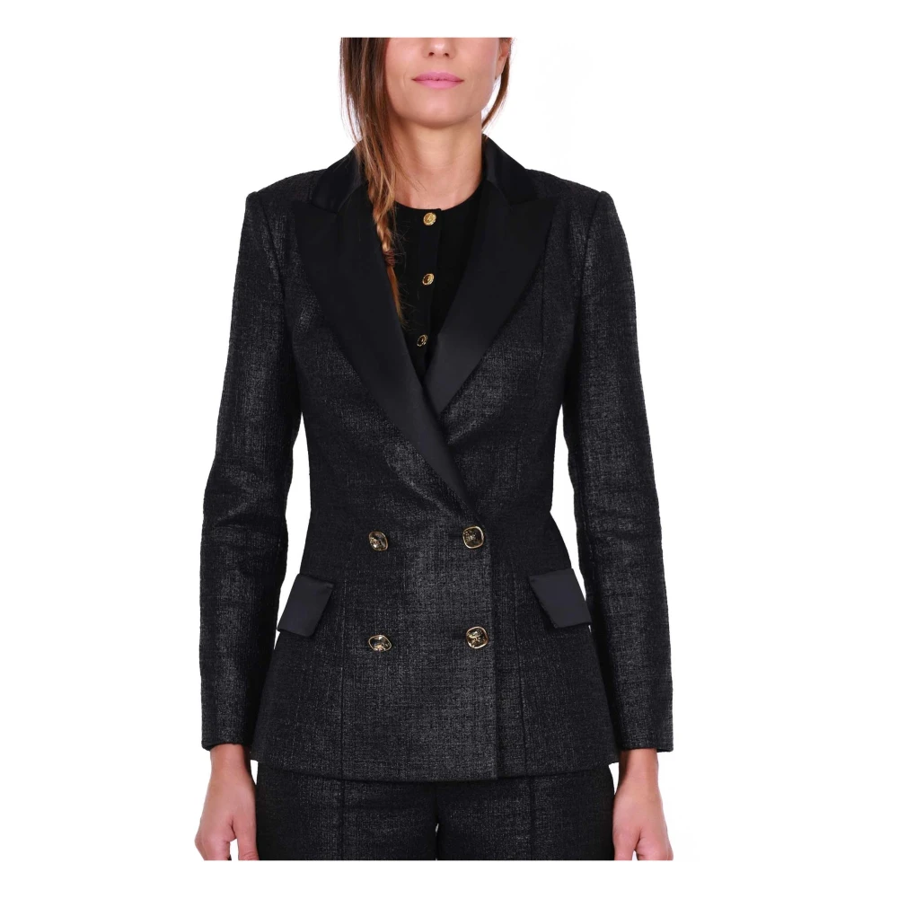 Elisabetta Franchi Elegante dubbelrijige zwarte blazer Black Dames